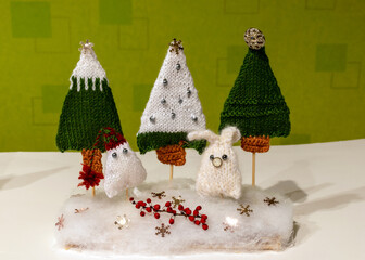 knitted trees and gnomes, knitted Christmas decorations, waiting for Christmas, advent decorations,...