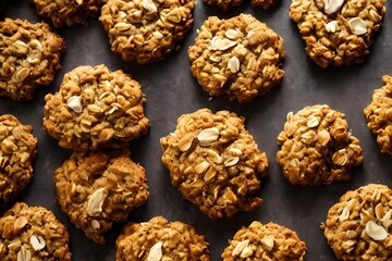 Top view of Oatmeal cookies with nuts isolated on a gray surface
