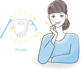 きれいな歯の女性と歯科予防のイメージイラスト素材