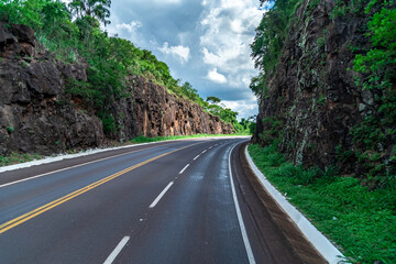 asphalt road in Brazilian nature in South America. motion blur