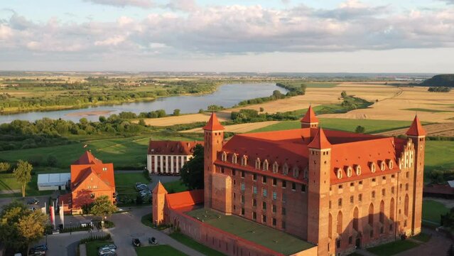 Gniew town with the Teutonic castle in the light of the setting sun. Poland