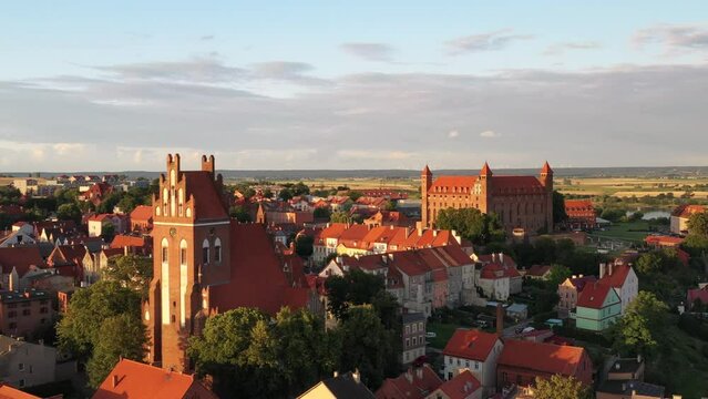 Gniew town with the Teutonic castle in the light of the setting sun. Poland