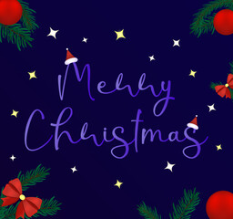 Christmas card with christmas tree, bow and balls
