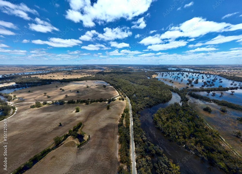 Canvas Prints Aerial view of the flood water around Deniliquin NSW in the Riverina