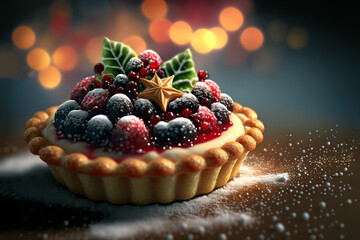 beautiful illustration of sweet dessert , mix berry tart - obrazy, fototapety, plakaty
