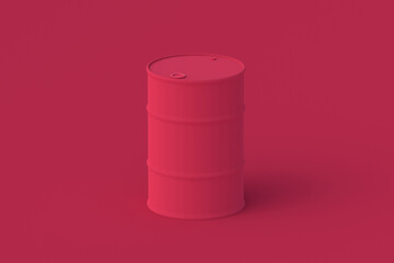 Barrel of magenta on red background. Color of the year 2023. 3d render