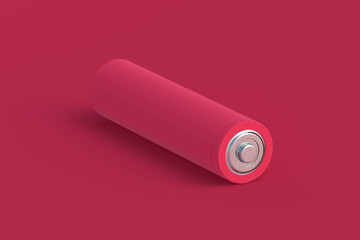 Battery of magenta on red background. Color of the year 2023. 3d render