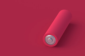 Battery of magenta on red background. Color of the year 2023. Copy space. 3d render