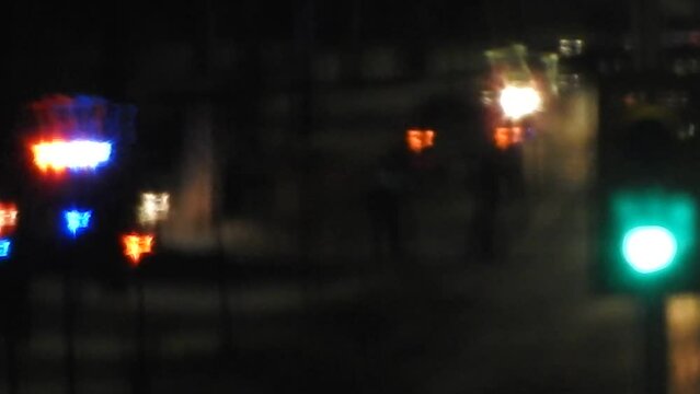 Shaky Blurred Police Red Blue Flashing Lights Long Shot Superzoom