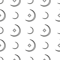 Seamless pattern with crescent moon and stars.
