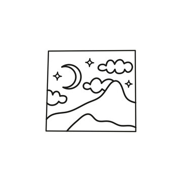 Doodle picture icon with mountains.