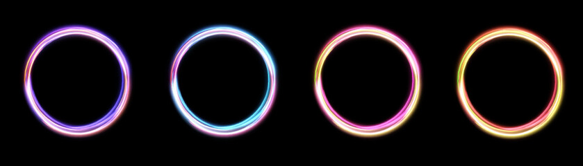 Light neon glowing ring. Bright glowing neon frame made of bright glowing rays. vector png