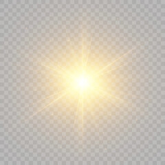 Bright light effect with rays and highlights for vector illustration.	