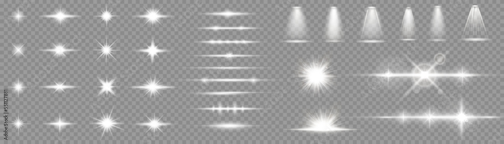 Poster set of light effects spotlight glowing light isolated on transparent background. light lines. solar 