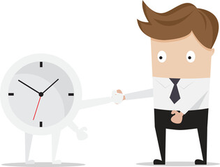 businessman handshake clock cartoon