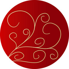 Round icon, background, card with New Year and Christmas design. Red and gold colors. For backgrounds, greetings, printing