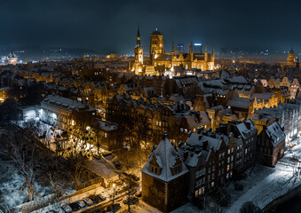 snowy gdansk at night