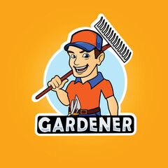 Cartoon gardener worker vector logo