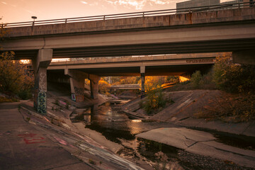 Channelized creek under bridges