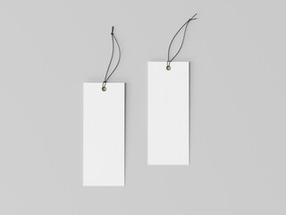 Blank white square label mockup, clothing tag, 3d rendering, 3d modeling