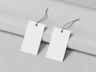 Blank white square label mockup, clothing tag, 3d rendering, 3d modeling
