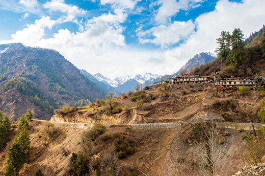 Jumla Karnali Village Tibetan Mountains Himalaya Nepal Forest and dangerous Road