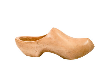 Dutch wooden vintage clog isolated on white background in studio