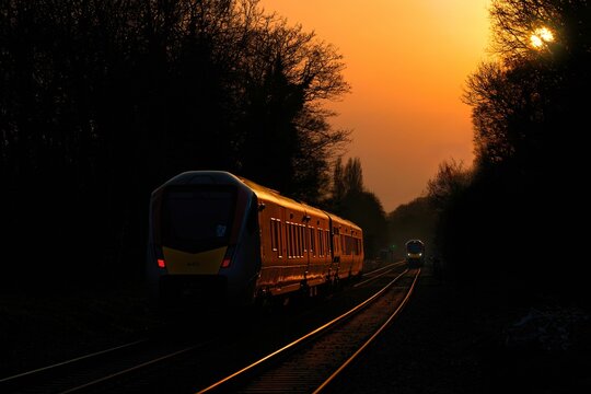 Two Greater Anglia Flirt Trains at Sunset