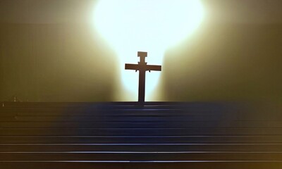 Silhouette of cross at with holy light