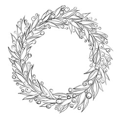 Minimalist round frame with floral ornament. It can be used for printing on posters, postcards, invitations, notebooks, printing on cups, and other accessories.