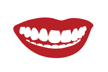 Smiling red woman mouth white teeth design element