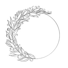 abstract floral frame. Round frame with minimalistic plant elements. idea for postcard, invitation, envelope, greeting.