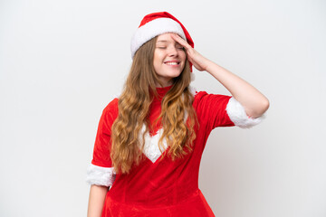 Young caucasian woman with Christmas dress isolated on white background has realized something and intending the solution