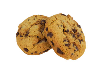 Chocolate chip cookies isolated on transparent background with PNG. Homemade pastry. Sweet biscuits
