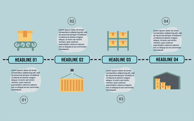 Fototapeta na wymiar Creative timeline infographic template for warehouse and logistic with 4 option, parts, steps vector. illustration.