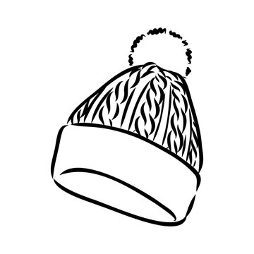 recommend clip art: Doodle autumn knitted hat with pompoun, hand drawn warm clothes for winter cold weather, seasonal accesories.Sketch,freehand minimalistic design, child drawing.Isolated.Vector illustration