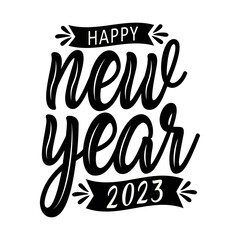 Happy new year 2023 with festive. Lettering Composition With Stars And Sparkles. Vector Illustration. dark background. holyday decorative elements. congratulation