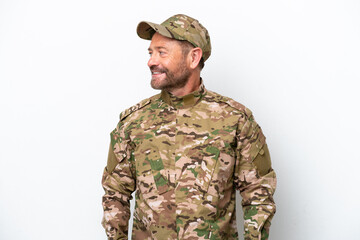 Military man isolated on white background looking side