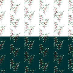 Pattern With berries and leaves. New Year's textiles. seamless pattern with leaves