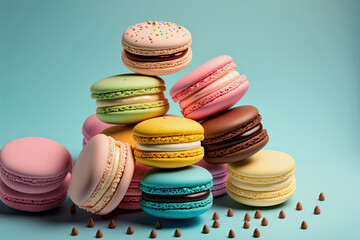 Obraz premium illustration of colorful macaroons on a light blue background