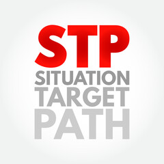 STP Situation Target Path - simple overview of the strategic planning method, acronym text concept background