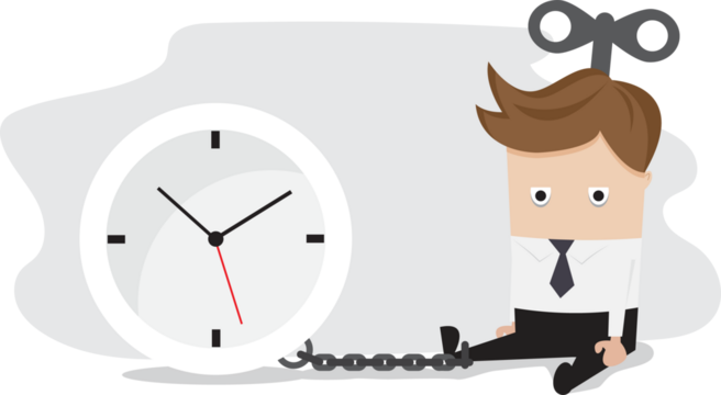 businessman borred and clock cartoon