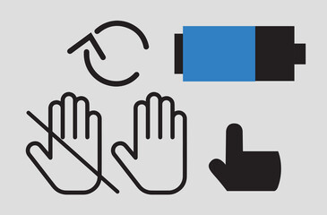 Icons for interface designer battery, hand, arrow. Vector graphics
