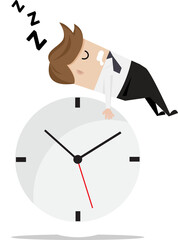 businessman sleeping on clock