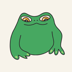 Funny cute comic green frog childish boho animal character, hand drawn trendy vector illustration.