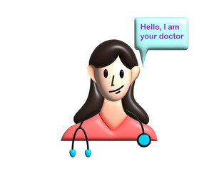 Hello, I am your doctor, Woman, Medical doctor, Family, Young doctor, treatment protocol, doctor, pediatrician, stethoscope,
(image in 3D style) 