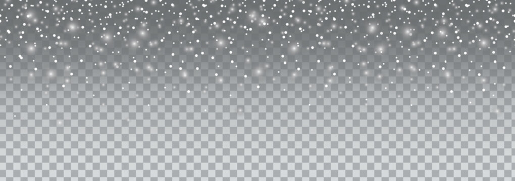 Falling snow. Seamless transparent background. Snowflakes. Winter Christmas weather. Vector illustration