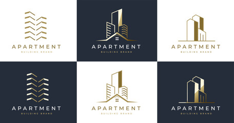 Set of bundle luxury real estate house building construction line style logo template