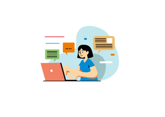 person with laptop flat illustration remote work design vector