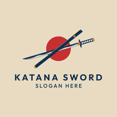 katana sword japanese logo vintage vector illustration design